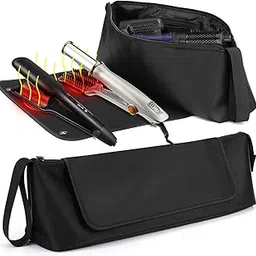 Angju 2 in 1 Large Hair Tools Travel Bag, Heat Resistant Hair Travel Bag for Curling Iron, Flat Irons, Straighteners, Hanging Travel Hair Tools Bag with Heat Resistant Mat, Hangable Handles, black,-image-13