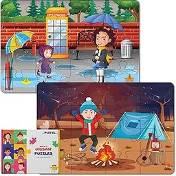 Set of 2 Seasonal Jigsaw Puzzles, 16 Pieces Each | Winter & Monsoon Themes | Educational Puzzles for Kids 4+ Years | Fine Motor Skill Development & Cognitive Play-image-71