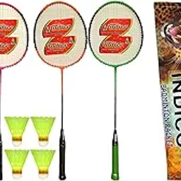 Indico Classic Badminton Racket Pack of 4 Piece with 4 Piece Plastic Shuttles and 2 Piece Cover image 1