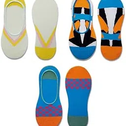 hexafun Unisex No Show Socks - 100% Organic Pure Soft Cotton | Multicolor & Trendy Printed Socks | Suitable for Daily Use |Geometric & Solide Affair|Airy Comfort | Free Size | Anti-Slip | Pack of 3-picture-30