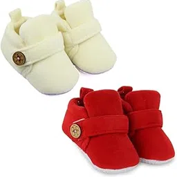 neska moda Set Of 2 Pair Baby Boys & Baby Girls 6 To 12 Months Velvet Hook & Loop Booties -BT781andBT3624-picture-38