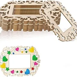 American Elm 18 Pcs Unfinished Wooden Picture Frames for Crafts, Unfinished Wood Photo Frame Cutout for Christmas Tree Hanging Decoration DIY Painting Display Wooden cutouts (5.9 x4.3) Inch-image-10