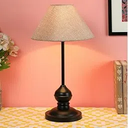 tu casa Beigh Jute Shade with Black Metal-Iron Base Table Lamp | Elegant Bedside & Desk Lamp for Bedroom, Living Room, Office, Home Décor & Gifting (Height : 17 Inch/No Blub Included)-image-2