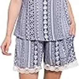 kalahaar Women's Sleeveless Floral Top and Shorts Set with Lace Trim-picture-31