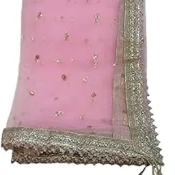 Designer Dupatta with Silver Lace Border, Sequin Work, Ethnic Tassels, Pink, Gold, Maroon-picture-12