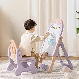 R for Rabbit Little Genius Candy Easel Board Set with Chair for Kids Multifunctional Foldable Height Adjustable Drawing Activity Magnetic Board for 3-7 Year Toddler (Purple)-picture-13