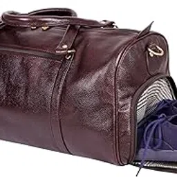 Weekender Travel Duffle Bag with Separate Shoe/Laundry Compartment for Men & Women Made of Natural Dry-Milled Leather (Brown)-image-47