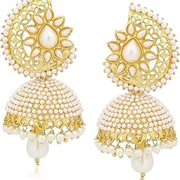 round Big jhumka earrings for women girls Ladies Stylish Traditional Wedding Temple Jewellery 22kt Gold Ethnic Antique South Indian design Pearl Peacock Jhumkas Moti jhumki set Ear rings-image-9