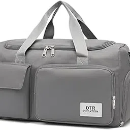 dtr creation 40×18×29 cm Grey Gym & Travel Duffle Bag for Women & Men | Water-Resistant Nylon | Foldable Sports Bag with Shoe Compartment | Lightweight Weekend & Hospital Holdall image 1