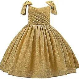 niren enterprise Korian Jari Golden Color Baby Frock for Kid Girls-picture-10
