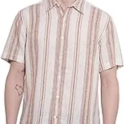being human Men's Light Brown Striped Spread Collar Shirt (Light - M)-picture-31