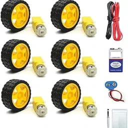 18in1 BO Gear Motor Dual Shaft with Black & Yellow Wheels with Wires & Battery image 1