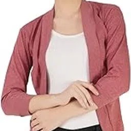 teemoods Women's Cotton 3/4th Sleeves Jacket Poncho, Summer Shrug for Ladies-Red Melange, L-picture-44