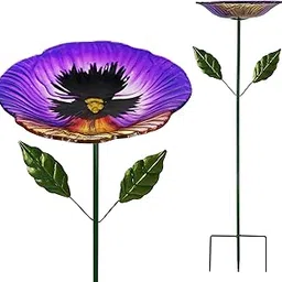 Glass Bird Baths for Outdoor, Garden Birdbath Bird Feeders Hydrangea Decor Birdfeeder with Metal Stake for Garden, Yard, Lawn, Courtyard-image-78