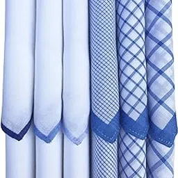caruso italy Men's Italia 100% Pure Cotton Handkerchief White Blue Checks-picture-22