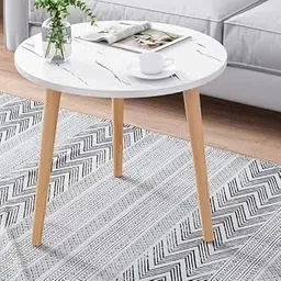 FURNIFOX Coffee Table Faux Marble Design Table Side Table, Round Solid Wood End Table Coffee Table Flower Stand Easy Assembly Modern (White)-picture-21