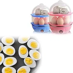 Electric Egg Boiler and Steamer, 2-Tier Design, Multi-Function Cooker with Food Warmer, Pink and Blue-image-0