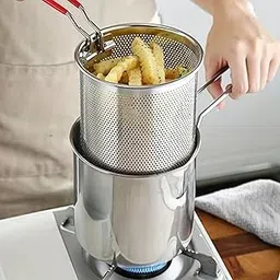 DP FASHION Deep Frying Strainer and Oil Basket | Deep Frying Pot With Oil Stainer Basket | Long Handle Mini Deep Oil Fryer | 1200 ML Oil Frying Pot | Stainless Steel Deep Frying Pot-picture-35
