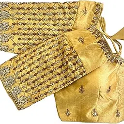 vihu fashion Women's Silk Trendy Embroidery Maggam Work Half Sleeve Saree Blouse(Maggam 2)-picture-24