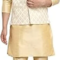 abh lifestyle Men's Silk Blend Kurta Pyjama & Printed Nehru Jacket Set.-picture-13