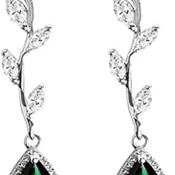 clara 925 Sterling Silver Leafy Green Necklace Jewellery Set With Earrings | Rhodium Plated, Swiss Zirconia stone | Gift for Women and Girls-picture-40