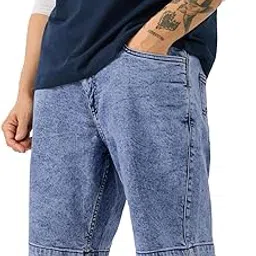 the souled store Denim: Blue Cloud Men and Boys Buttoned Regular Fit Cotton Blend Denim Shorts image 1
