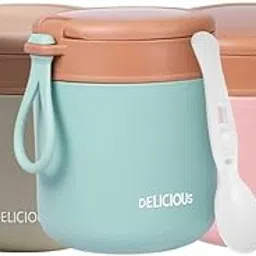 Tabletext Cereal Cup Stainless Steel Porridge Mug 430 ml Leak-Proof Yoghurt Cup to Go with Spoon and Lid Cup Leak-Proof Yoghurt Cup for Work, School, Tourism (430ML-FOOD JAR-Pink)-picture-22