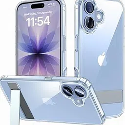 EGOTUDE for iPhone 17 Case | Clear Transparent Polycarbonate Hard Back Soft Bumper Cover with Stand-picture-12