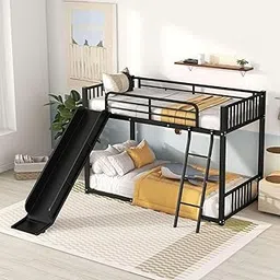 Kids Metal Bunk Bed Twin Over Twin with Slide – Heavy Duty Steel Frame, Guardrails & Ladder | Fun Play Bed for Boys & Girls Bedroom-picture-29