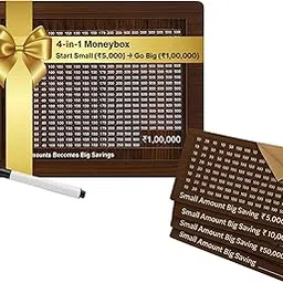 CAAJU 4 in 1 Customisable Money Bank with Amount 100000 Piggy Bank for Girls and Boys - Wooden Money Saving Box for Adult 100000 - Gullak for Adults-image-2