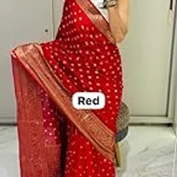 Traditional Bandhani Kanjivaram Saree, Art Silk, Orange-Pink with Gold Border, Festival Wear-picture-30