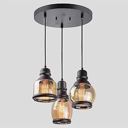 SUANI Premium 3 Hanging Lantern Light | Pendants Lantern Light | Chandelier| Ceiling Lamp| Hanging Lamp for Living Room| Ceiling Lamp for Bedroom (Bulb Included) (Black and Brown) Pack of 1-picture-38
