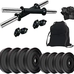 COMPASS SPORTS PVC 20KG DMCOMBO 3 Dumbbells Kit with One Pair Dumbbell Rods and Gym Accessories (Multicolor)-picture-55