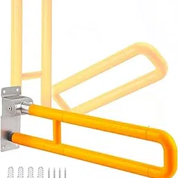 HANNEA® Folding Grab Bar for Bathroom Stainless Steel Anti-slip Grab Bar Handrail Secure Screw Fixing Wall Grab Bar Folding Safety Bathroom Handle for Senior Citizen, Bathroom Fittings image 1