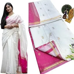 Maheshwari Silk Cotton Saree, Cotton saree, soft cotton. (White)-picture-28