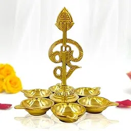 Arumuga Om Vel Vilakku 14 Cm, Murugar Vel Mugam Brass Oil Lamp Diya Set with Vel for Pooja,Temple, Sashti Pooja, Vel Maaral Pooja and Gifting Arumuga Om Vel Vilakku-picture-14
