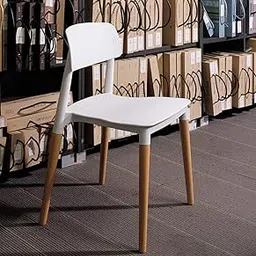 Finch Fox Bella Dining Chair/Cafeteria Chair/Cafe Chair/Armless Side Chairs Molded ABS Plastic with Wood & American Mid-Century Styling (White)-image-11