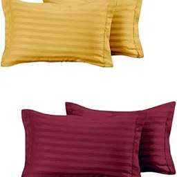 210 TC 100% Cotton Pillow Covers Set of 4 | Ultra Soft Satin Striped Pillow Case | 18 x 27 Inches, Maroon & Yellow-picture-12