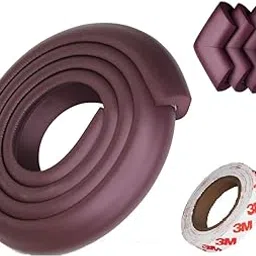 Safe-O-Kid® Baby Safety 2 Meter (6.5 feet) Edge Guard with Strong 3 M Adhesive + 4 Sharp Corner Guards, BPA Free, Non-Toxic, Impact Cushion for Tables, Desks, and Furniture (Brown) image 1