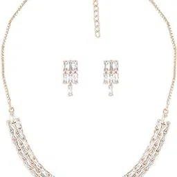 ami Rose Gold Dazzling Baguette Cubic Zirconia Bling Necklace Earring Set For Women-ZPFK20376-picture-42