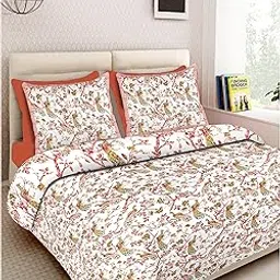 RHF 100% Cotton Printed King Size Double Bedsheet with Two Pillow Cover (100 X106 Inches),Peach-picture-23