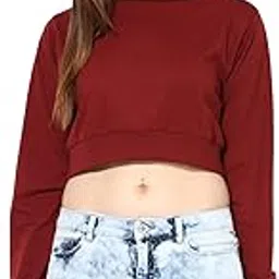 miss chase Women's Cotton Regular Fit Super Soft Round Neck Full Sleeves Solid Boxy Crop Top-picture-19