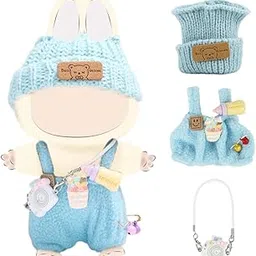 PATPAT® Clothes for 17cm Dolls, Clothes Set for 17cm Plush Toys, Crochet Knitted 3 Piece Set Hat Clothes Mini Camera for Dolls, Stylish Cute Doll Dress up Accessories (No Doll) (Blue)-picture-15