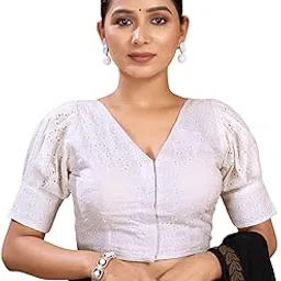 siril Readymade Saree Blouse for Women | Cotton Schiffli Half Sleeve Blouse | Stitched Padded Blouse-picture-39