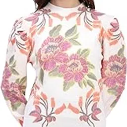Wool Blend Floral Print Crew Neck Pullover for Women (147-P)-image-12