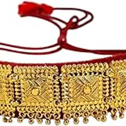 Shiramam Treasures Traditional Women's Pahadi Gulband Necklace, Gold-Toned Square Pattern, Red String, Fashion Jewelry,-picture-41