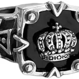 National Unisex Stainless Steel Silver Color Openable/Adjustable Size Funky King Crown Ring Cross Black Enamel/Aesthetic Ring Thumb Finger Ring For Boy's And Men's-image-86