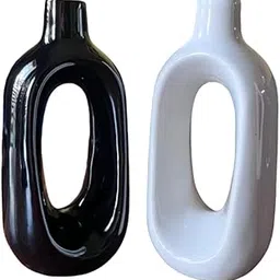 Vibhsa Beautiful Ceramic Decorative Vases with Unique Quality for Home Decor,Center Table, Flowers Pot, Bedroom Side Corners, Living Roomand Party Centerpieces Small Set of 2 (White & Black)-picture-25