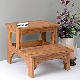 Solid Sheesham Wood Double Step Stool for Kitchen | Wooden Foot Rest 2 Step Stool for Living Room | Rosewood, Teak Finish-picture-11