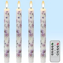 Flameless Taper Candles with Remote, 4 Pcs LED Taper Candles Battery Operated with Purple Flower Decals, Flameless Candlesticks for Valentine's Day Spring Wedding Home Decor(0.75” x 9.65”)-picture-10